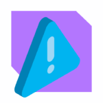 Blue warning icon with exclamation mark inside a triangle on purple background