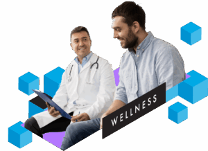 Doctor consulting with a male patient about wellness and preventive healthcare, promoting health awareness and lifestyle management.