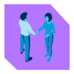 Two people shaking hands, representing teamwork and collaboration.